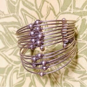 Silver Tone Beaded Multi Wire Cuff Bracelet